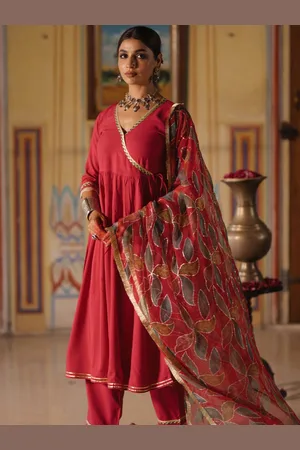 anayna Women Angrakha Gotta Patti Kurta with Trousers & With Dupatta