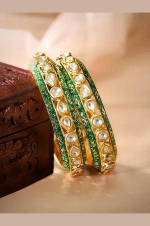 Rubans Set Of 2 24K Gold-Plated Kundan-Studded Bangles