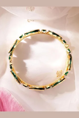 Rubans Set of 2 22K Gold Plated Multicolor Gemstone Kundan Studed with Green Border Bangle