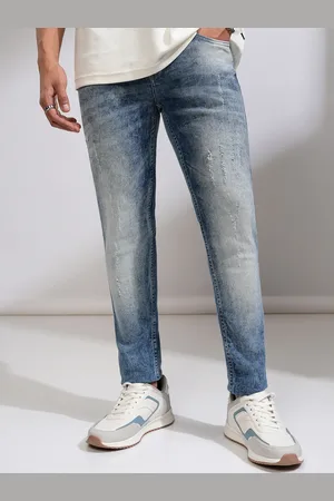Highlander Men Blue Tapered Fit Low Distress Heavy Fade Jeans