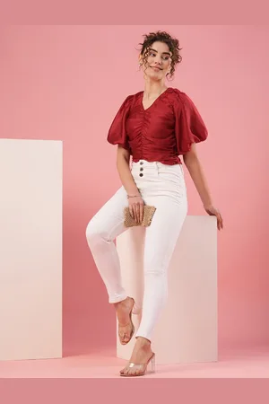 Globus Women White Skinny Fit High-Rise Clean Look Cotton Jeans