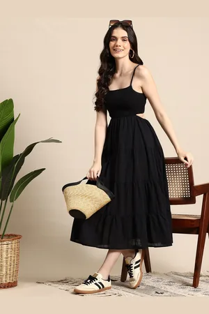Mast & Harbour Smocked Cut-Out Pure Cotton A-Line Midi Dress