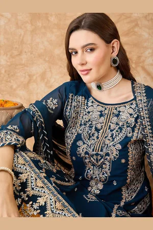 Sangria Floral Embroidered Zari Silk Georgette Unstitched Dress Material