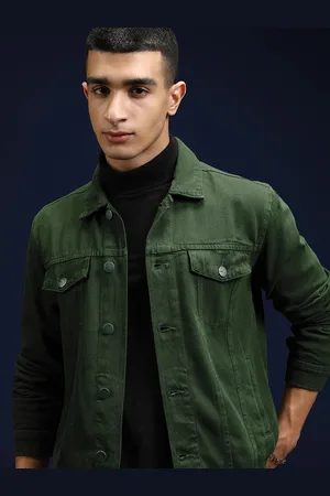 Highlander Men Green Solid Denim Jacket