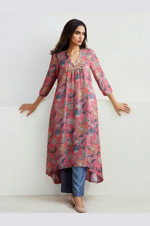 trueBrowns Floral Printed A-Line Kurta with Trousers