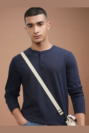Highlander Men Navy Blue Henley Pure Cotton T-shirt