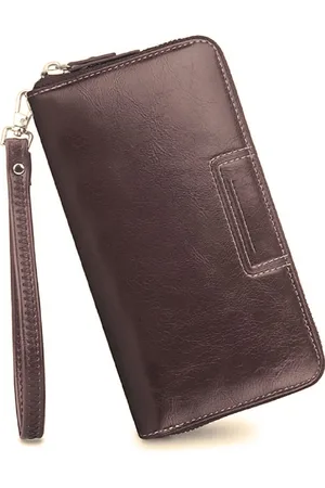 Contacts Women Brown Leather Zip Around Wallet