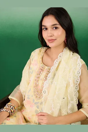 Sangria Floral Embroidered Zari Organza Unstitched Dress Material