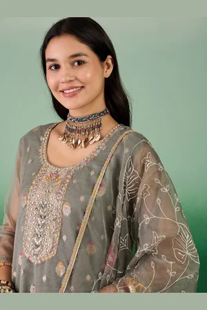 Sangria Ethnic Motifs Embroidered Unstitched Dress Material