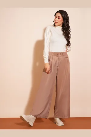 Globus Women Solid Flared High-Rise Pleated Trousers