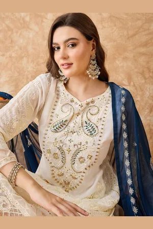 Sangria Floral Embroidered Zari Silk Georgette Unstitched Dress Material