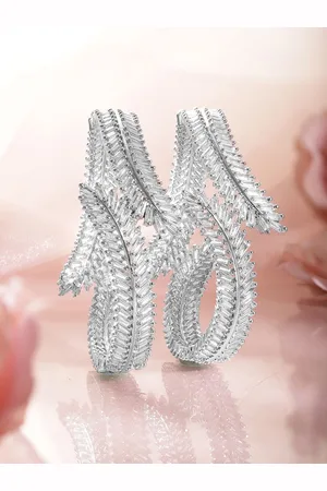 Rubans Set of 2 Rhodium Plated AD & Cubic Zirconia Studded Premium Bangles