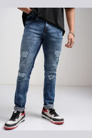 Highlander Men Straight Fit Mid-Rise Heavy Fade Mildly Distressed Stretchable Jeans