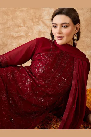 Sangria Floral Embroidered Zari Silk Georgette Unstitched Dress Material