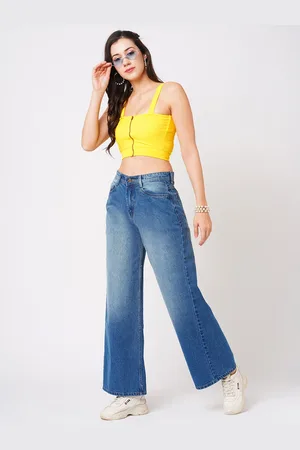 Globus Women Blue Flared Mid-Rise Clean Look Heavy Fade Cotton Jeans