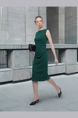 French Connection Gathered Detailing Sheath Midi Dress