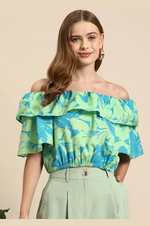 Mast & Harbour Floral Print Off-Shoulder Ruffles Bardot Top