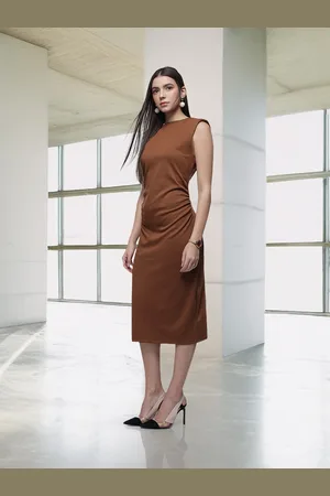 French Connection Gathered Detailing Sheath Midi Dress