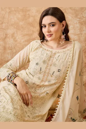 Sangria Floral Embroidered Zari Silk Georgette Unstitched Dress Material