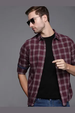WROGN Men Maroon Slim Fit Tartan Checks Casual Shirt