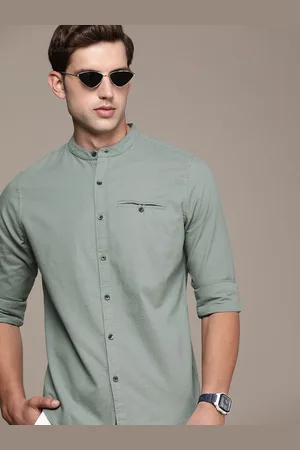 WROGN Men Slim Fit Band Collar Pure Cotton Casual Shirt