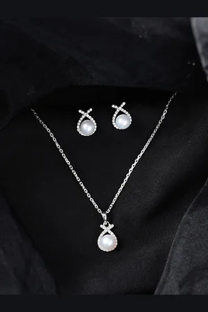 CLARA 925 Sterling Silver Rhodium-Plated Beaded Pendant & Earrings