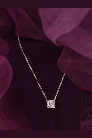 CLARA 925 Sterling Silver Rhodium-Plated Cubic Zirconia Studded Pendants with Chains