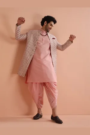 KISAH Men Woven-Design Cotton Indowestern Sherwani Set