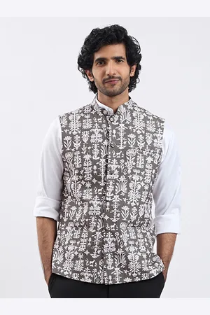 Vastramay Men Green Printed Woven Nehru Jackets