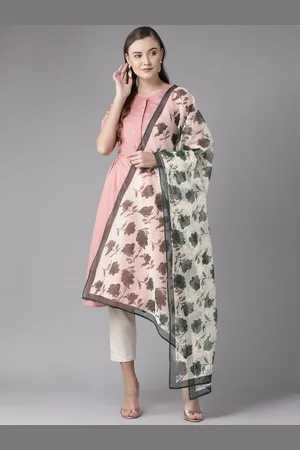 anayna Green & Beige Printed Block Print Dupatta