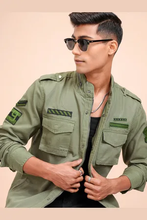 LocoMotive Men Olive Green Solid Tailored Jacket