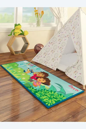 Athom Trendz Kids Green & Blue Cartoon Characters Printed Floor Runner