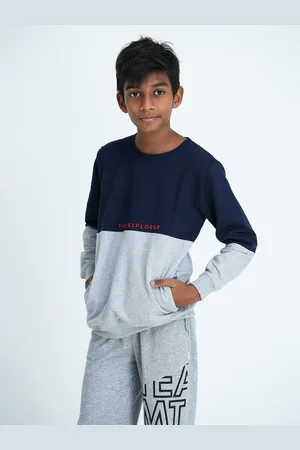 mackly Boys Navy Blue Colourblocked Round Neck Sweatshirt