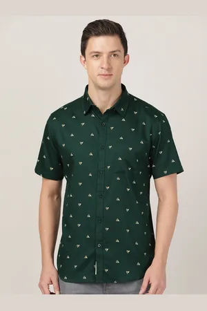 MERCHANT MARINE Men Dark Green Micro Ditsy Printed Slim Fit Casual Cotton Shirt