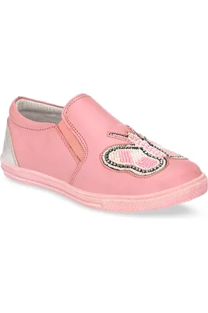 CARLO ROMANO Girls Pink Slip-On Leather Woven Design Slip-On Sneakers