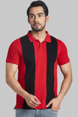 Parx Men Red & Black Colourblocked Polo Collar T-shirt