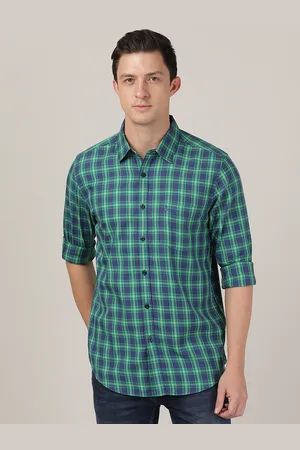 MERCHANT MARINE Men Green & Blue Classic Slim Fit Checked Cotton Casual Shirt