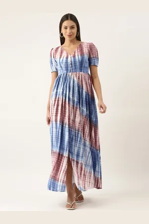Ethnovog Blue Red Tie and Dye Maxi Dress
