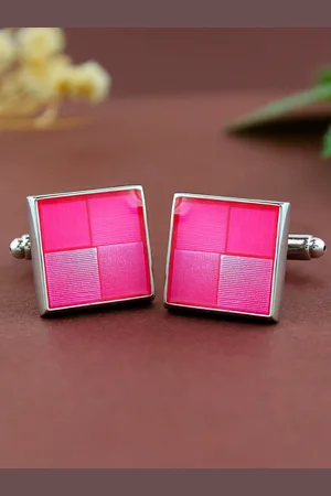 PELUCHE Men Pink Resin Art Silver-Toned Cufflink