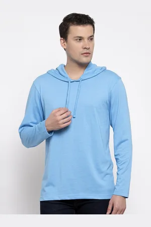 Friskers Men Blue Hooded Pure Cotton T-shirt