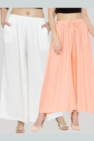 Clora Creation Women Peach & White Pack of 2 Knitted Palazzos