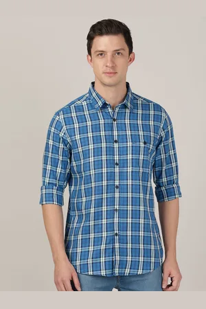 MERCHANT MARINE Men Blue Classic Slim Fit Tartan Checked Cotton Casual Shirt