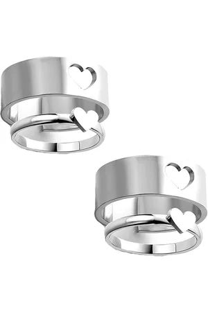 Vembley Unisex Set Of 2 Silver-Plated Heart Couple Finger Ring