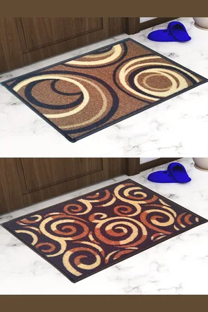 Athom Trendz Set Of 2 Patterned Anti Skid Latex Backing Rectangular Door Mats