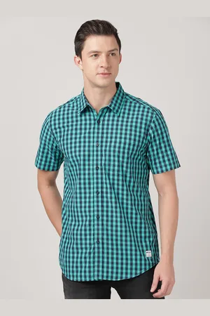 MERCHANT MARINE Men Green Classic Slim Fit Gingham Checks Checked Cotton Casual Shirt