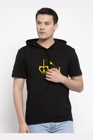 Friskers Men Black Printed Hood T-shirt
