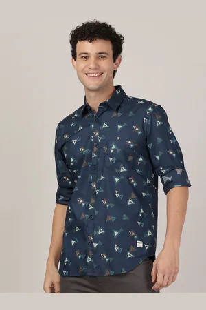 MERCHANT MARINE Men Navy Blue Classic Slim Fit Printed Cotton Casual Shirt