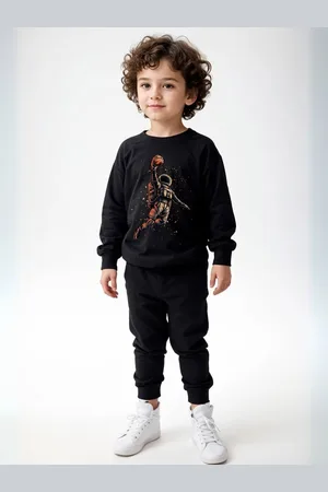 Minicult Kids Printed Round Neck Pure Cotton Sweatshirt With Jogger