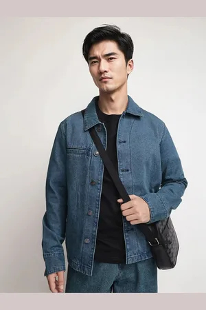 RARE RABBIT Men Denim Jacket with Embroidered