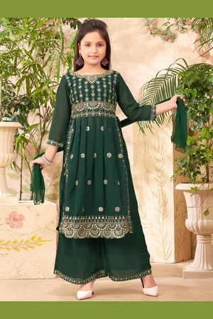 BAESD Girls Embroidered Regular Sequinned Kurta with Sharara & With Dupatta